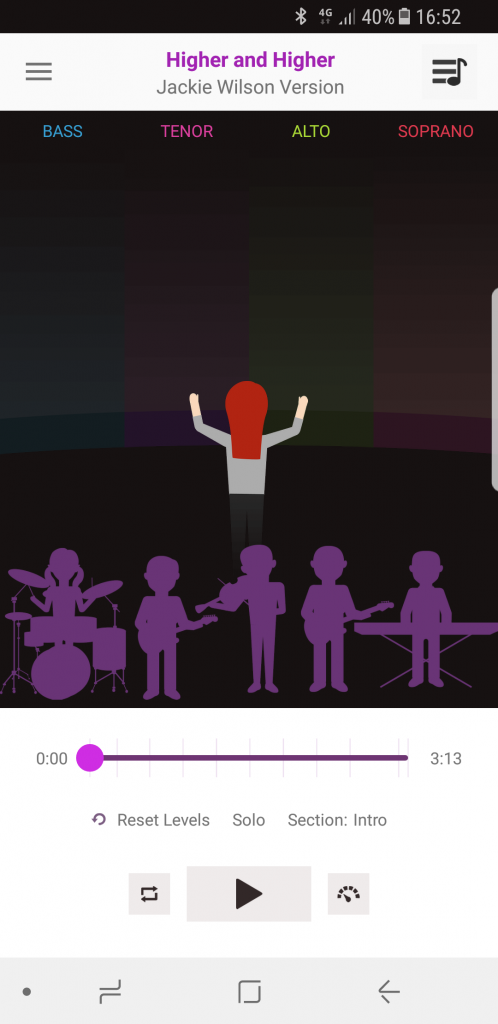Choir Player app using backing track only