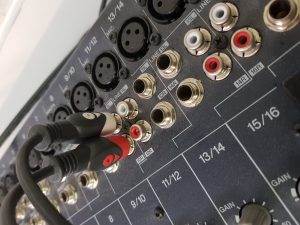 Phono cable plugged into PA